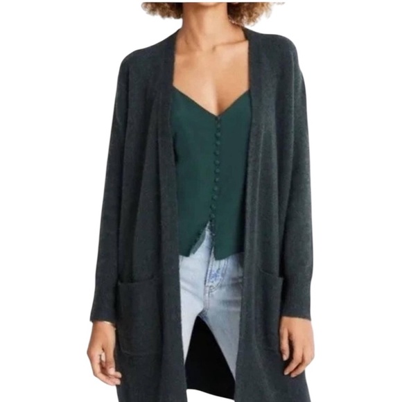 MERINO MADEWELL KENT Alpaca Open Front Green Cardigan Pockets Slouchy Soft SZ S - Picture 1 of 17
